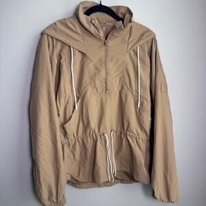 CALIA Women's Large Tan Hooded Windbreaker Anorak Jacket Half Zip Pullover NWOT